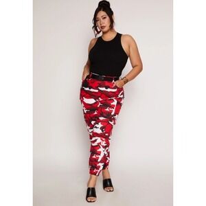 Almost‎ Famous Womens Red Camo Camouflage Cargo Pants Belted Jogger Y2K L